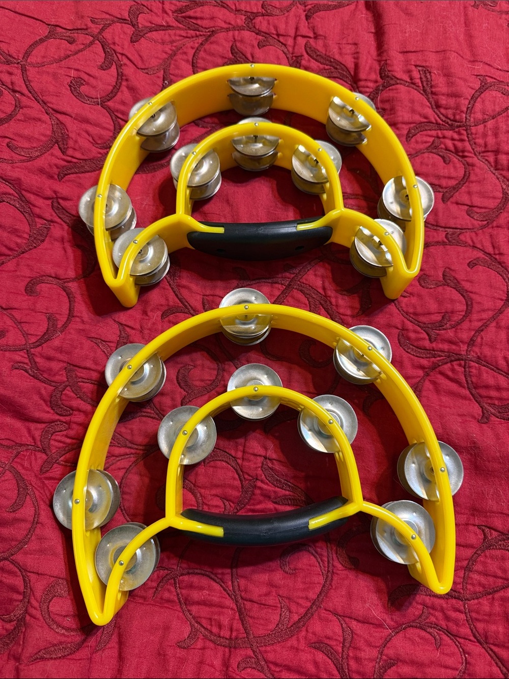 Pair of Yellow Double-Row Handheld Tambourines